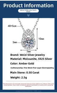 Détails techniques du pendentif en argent S925 avec moissanite de 0,5ct et chaîne