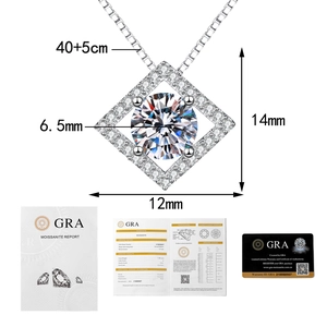 Dettaglio del pendente in moissanite da 1 carato con certificato GRA e dimensioni