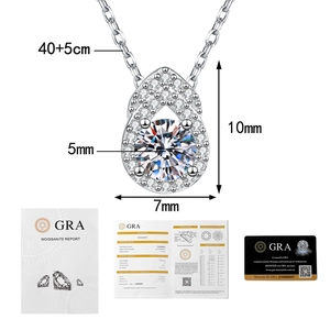 Détail du pendentif gourde 10x7mm avec certificats de moissanite GRA et cartes