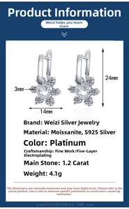 Detailed size specifications for S925 silver moissanite floral earrings with 24mm height