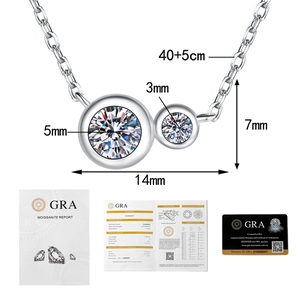 S925 sterling silver moissanite necklace with GRA certificate and size dimensions