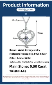Spécifications de taille pour le collier cœur en argent S925 et moissanite