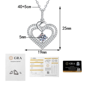 Dimensions détaillées du collier cœur en argent S925 avec certificat moissanite GRA