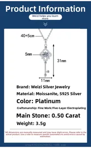 S925 silver key pendant necklace with 0.5ct moissanite detail and 45cm adjustable chain