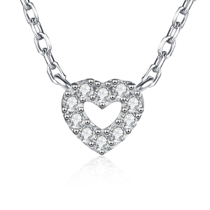 Collana con ciondolo a cuore in argento minimalista con cristalli e catena fine a O