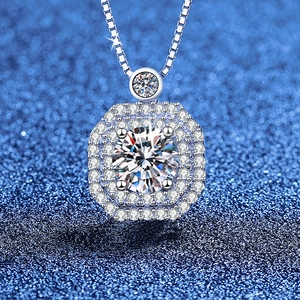 Élégant Collier Pendentif en Argent Sterling 925 Moissanite pour Femme Brillant Géométrique Octogone Double Halo Chaîne Vénitienne Bijoux