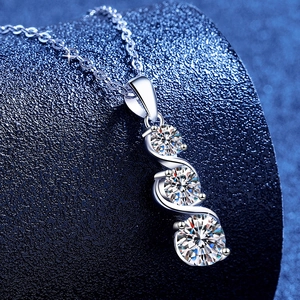Elegant S925 sterling silver necklace featuring a three-stone moissanite wave pendant