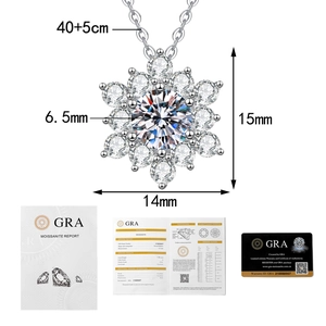 Macro detail of S925 silver snowflake pendant with a 1ct moissanite and GRA certificate