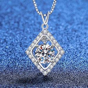S925 Sterling Silver Geometric Rhombus Moissanite Pendant Necklace Elegant Sparkling Rhinestone Jewelry For Women GRA Certified