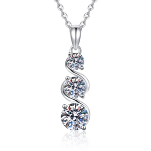 S925 sterling silver necklace featuring three graduating moissanite stones on a wave pendant