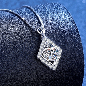 Elegant S925 sterling silver necklace with geometric diamond pendant and Moissanite stone
