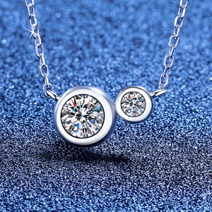S925 Sterling Silver Moissanite Necklace French Bubble Pendant Round Inlaid Dainty Chain Necklace For Women Luxury Jewelry