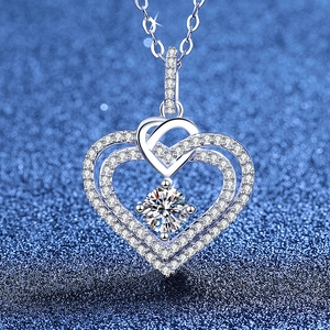 Collier Pendentif Cœur en Moissanite Argent Sterling 925 Collier Double Cœur pour Femme Bijoux de Luxe Cadeau Anniversaire