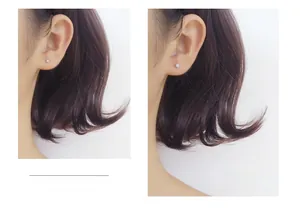 Comparison of 2.50mm and 3.00mm minimalist 925 silver stud earrings on a model's ear