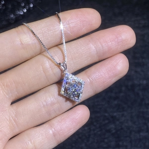 S925 sterling silver necklace with a square geometric pendant and 1 carat moissanite