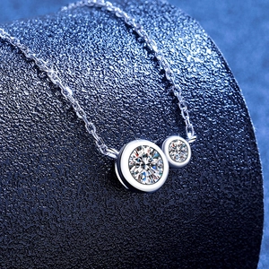 Elegant S925 sterling silver necklace with double round moissanite bubble pendants