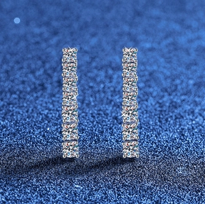 925 Sterling Silver Moissanite Stud Earrings For Women Full Diamond Long Strip Geometric Earrings With GRA Certificate Gift Box