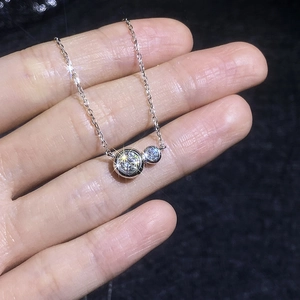 S925 sterling silver necklace with double bubble moissanite pendants in polished silver