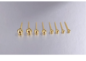 Detailed comparison of four sizes of minimalist 925 silver gold plated bead stud earrings