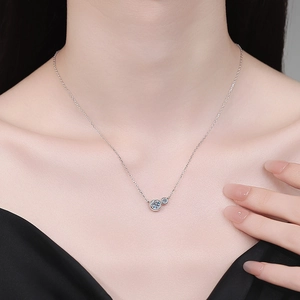 S925 sterling silver bubble pendant necklace with double moissanite stones for women