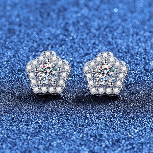 925 Sterling Silver Moissanite Stud Earrings For Women Flower Plum Blossom Design Sparkly Inlaid Jewelry With GRA Certificate