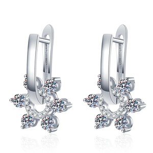S925 sterling silver moissanite flower drop huggie earrings with a polished finish