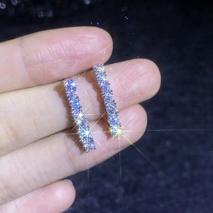 Elegant S925 sterling silver long bar stud earrings with shimmering moissanite stones