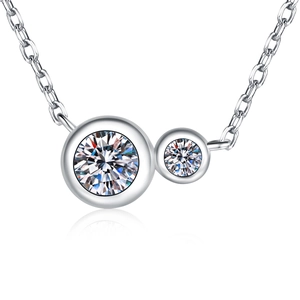 S925 Sterling Silver Moissanite Necklace with French double round bubble pendant