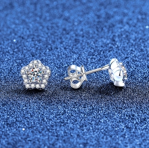 S925 sterling silver plum blossom moissanite stud earrings for women with floral design
