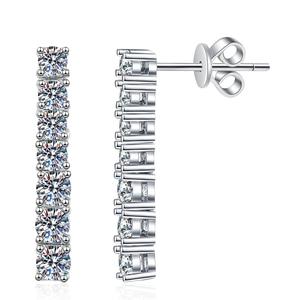 Elegant S925 sterling silver long bar stud earrings with seven sparkling moissanite stones