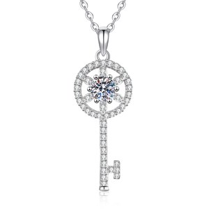 S925 Sterling Silver Kaleidoscope Key Pendant Necklace with 1ct Moissanite Diamond
