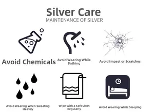 Detailed jewelry care guide for 925 sterling silver earrings with daily maintenance icons