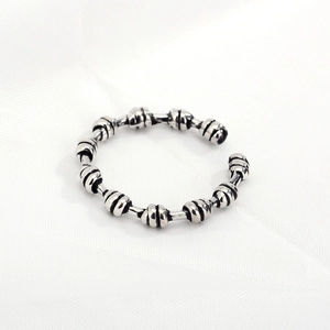 S925 Sterling Silver Handcrafted Twist Knot Ring Vintage Oxidized Beaded Open Adjustable Finger Ring For Women Fashion Jewelry