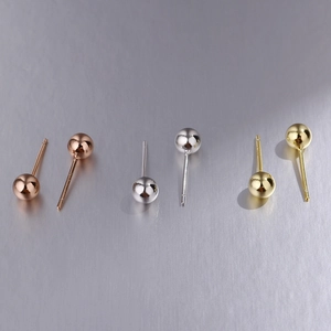 Set of minimalist 925 silver ball stud earrings in gold, silver, and rose gold finishes