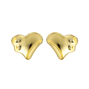 Minimalist gold S925 sterling silver heart stud earrings with a glossy mirror finish