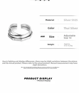 Detail view of adjustable S925 sterling silver ring featuring vintage Thai silver finish