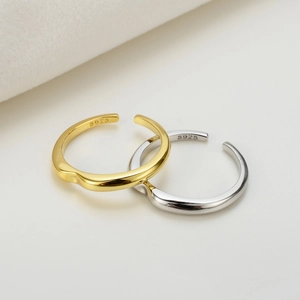 S925 Sterlingsilber Unregelmäßiger Geometrischer Offener Ring Für Damen Minimalistische Welle Polierter Verstellbarer Ring