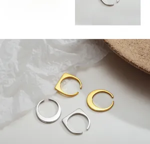 Macro di anelli aperti minimalisti in argento S925 con forme a luna e geometriche