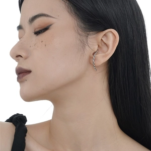 Minimalist vintage S925 sterling silver twisted rope ear cuff earring for women