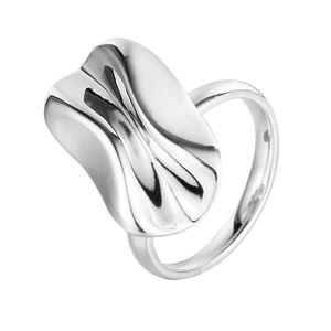 Minimalist S925 sterling silver wavy open ring with high-polished organic fluid design