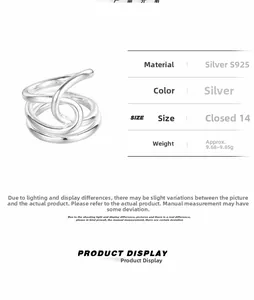 Macro detail of S925 silver multi-layer spiral ring showing polished metal texture and finish