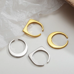 Anelli aperti geometrici minimalisti in argento sterling S925 con finiture oro e argento
