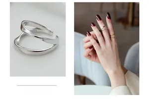 Detail of S925 sterling silver double-layer Mobius ring showing inner S925 hallmark