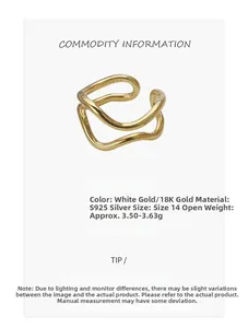 Detailed specs showing S925 sterling silver wavy double-layer open ring and weights