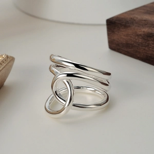 Minimalist 925 Sterling Silver Intertwined Geometric Line Ring For Women Electroplated Open Finger Ring Cold Style Jewelry