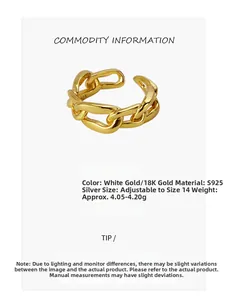 Detailed view of S925 sterling silver chain link ring with 18K gold plating finish