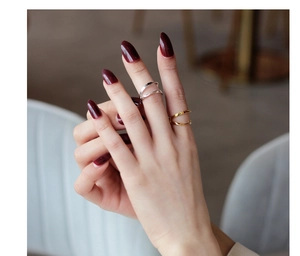 Minimalist double-layer Mobius rings in gold and silver finish worn on fingers