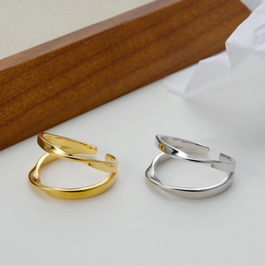 Minimalist double-layer Moebius S925 silver open rings in gold and silver finishes