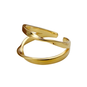 Golden double-layer Moebius twisted ring in polished S925 sterling silver style