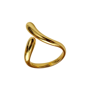 Anello aperto minimalista in argento S925 con design a onde dorate irregolari